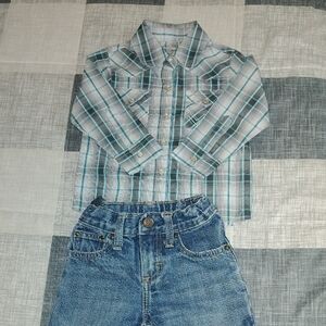Wrangler Boys Button Down Shirt & Pant Set - Size 18 Months